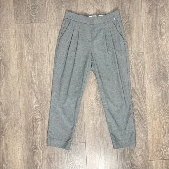 Aritzia Babaton Conan Pants Wool Houndstooth Print Pleated Trouser High Waist - Picture 2 of 12